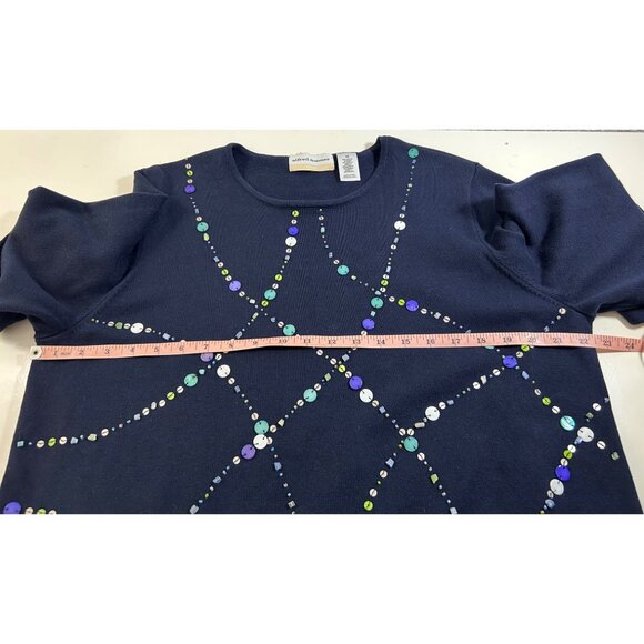 Alfred Dunner Women Navy Blue Sweater With Sequins Beads & Crew Neck Size 1X - Picture 3 of 5